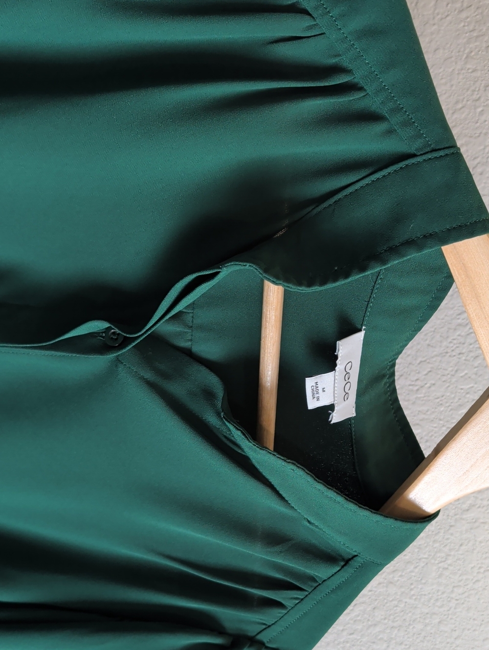 CeCe Deep Green Button-Front Blouse with Puff Sleeves - Picture 2 of 3